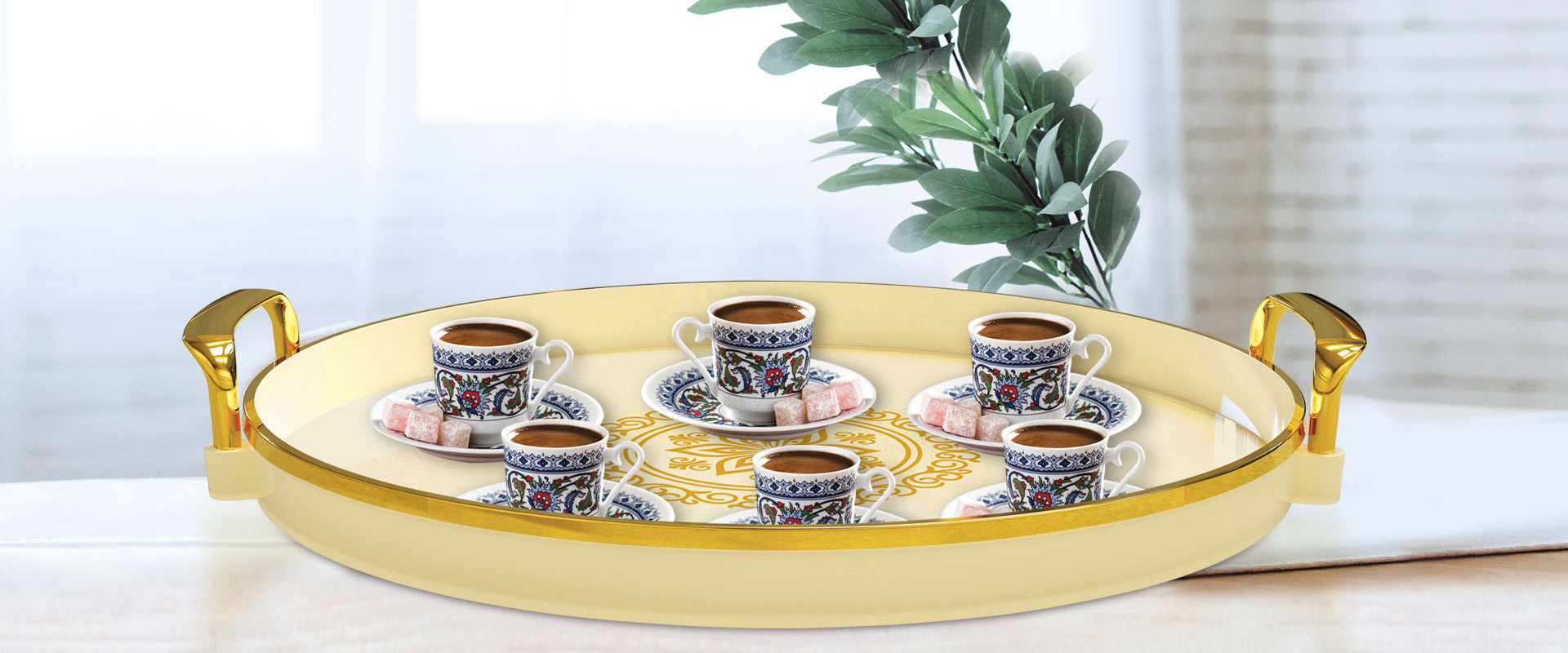 Gold Detaylı Kahve Tepsisi